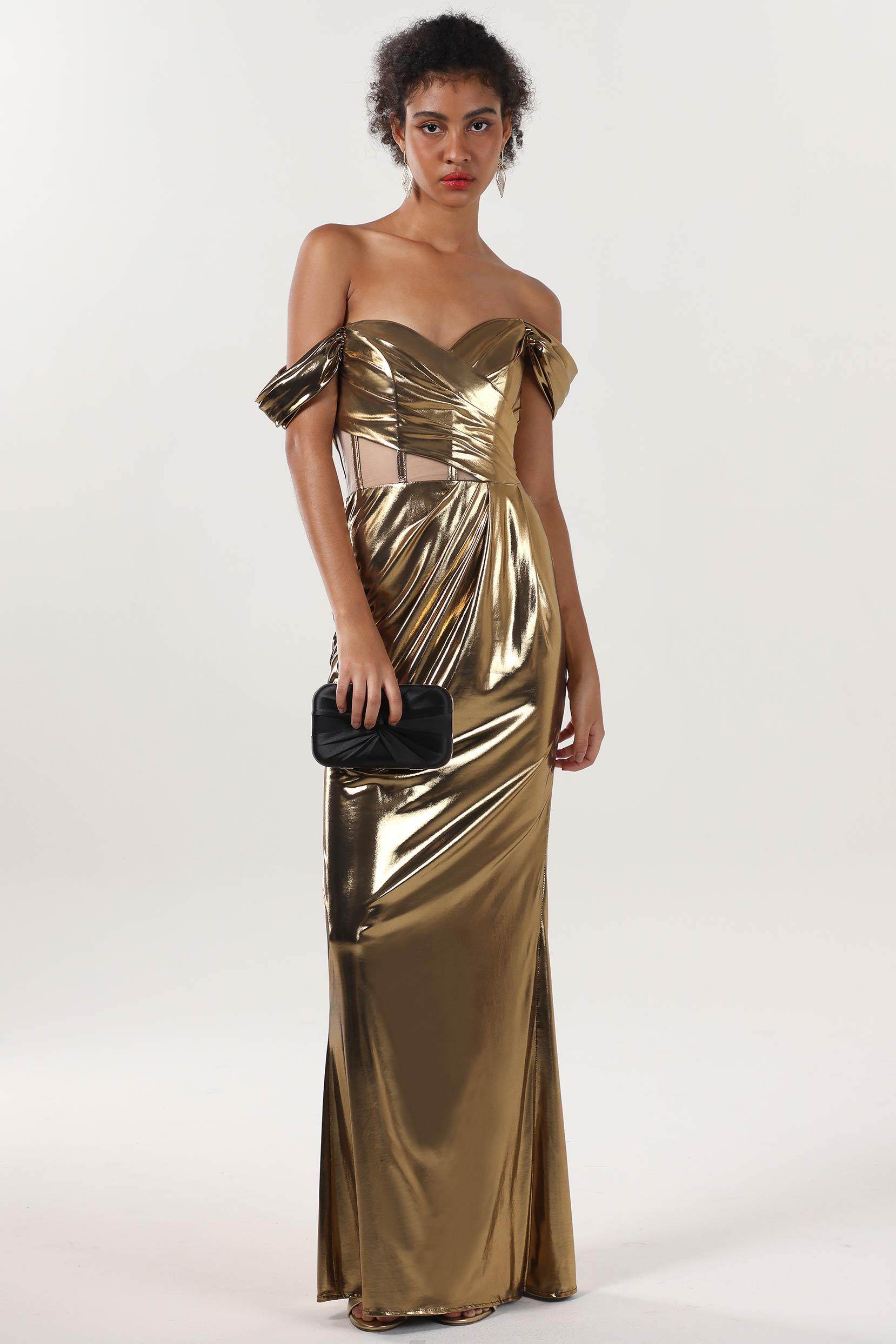 Sheath-Column Maxi Metallic Formal Dress CS0658 - COCOMELODY